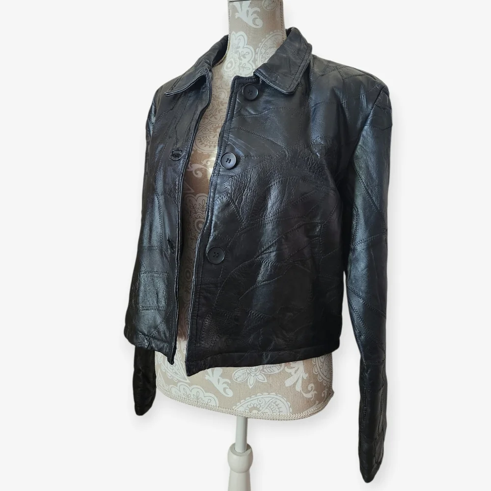 Italian Stone Design Navarre Baddie Patchwork Black Leather Jacket Large/XL